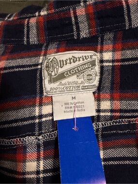 Overdrive Navy and Red Plaid Cotton Button-Down Shirt - Men's